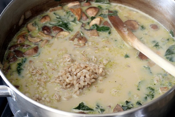 Comforting Mushroom Barley Soup- a creamy and flavorful soup made with dried mushroom broth. 