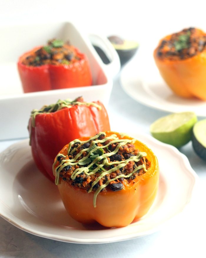 Enchilada Stuffed Peppers with Avocado Cream from Hummusapien
