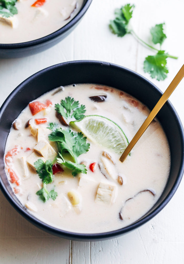 Vegan Tom Kaa Gai- a delicious Thai coconut milk soup that only takes 30 minutes to make! 