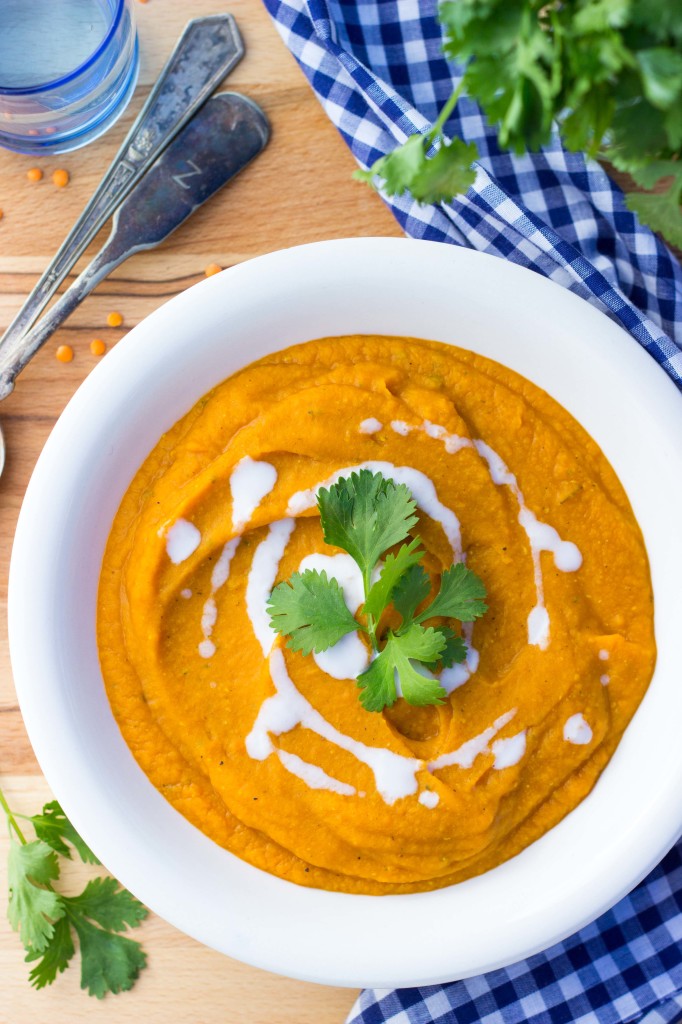 Curried Sweet Potato, Carrot and Red Lentil Soup from She Likes Food
