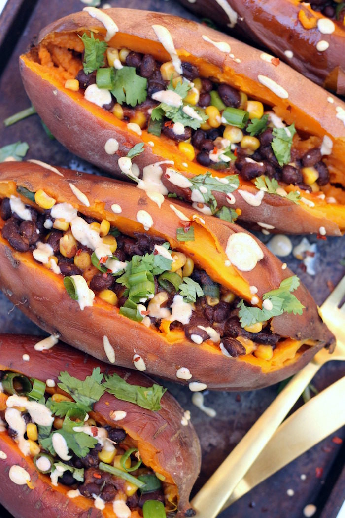 Slow Cooker "Loaded" Baked Sweet Potatoes from Hummusapien