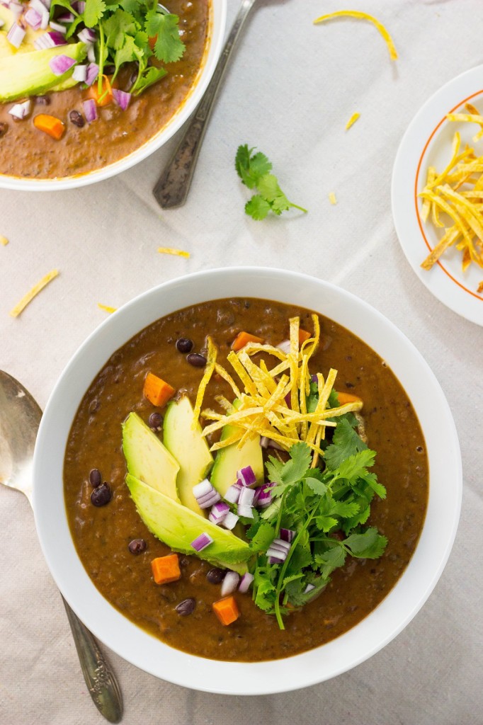 Smoky Black Bean and Sweet Potato Soup from She Likes Food