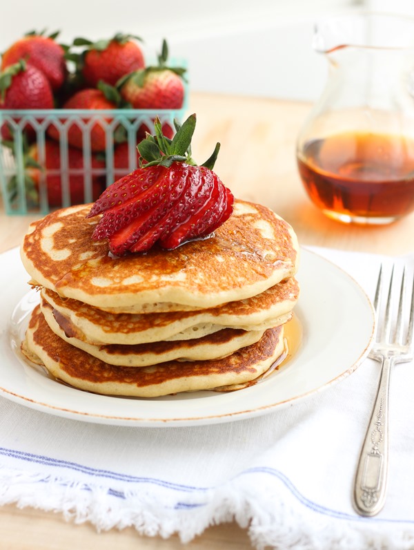 Quinoa Greek Yogurt Pancakes- so light and fluffy you'd never guess these are gluten-free.
