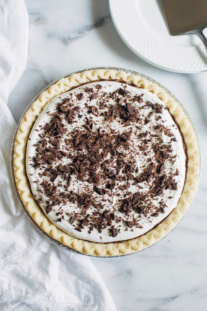 Vegan Silk Chocolate Pie- all you need is 7 ingredients to make this decadent chocolate pie! It's so silky and delicious, no one would ever guess it's dairy-free and soy-free!
