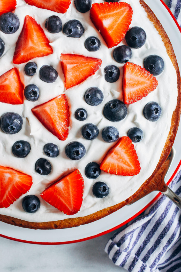 Vanilla Almond Flour Cake with Berries and Whipped Cream- naturally sweetened with a perfect crumb, no one will ever guess this cake is dairy-free and gluten-free!