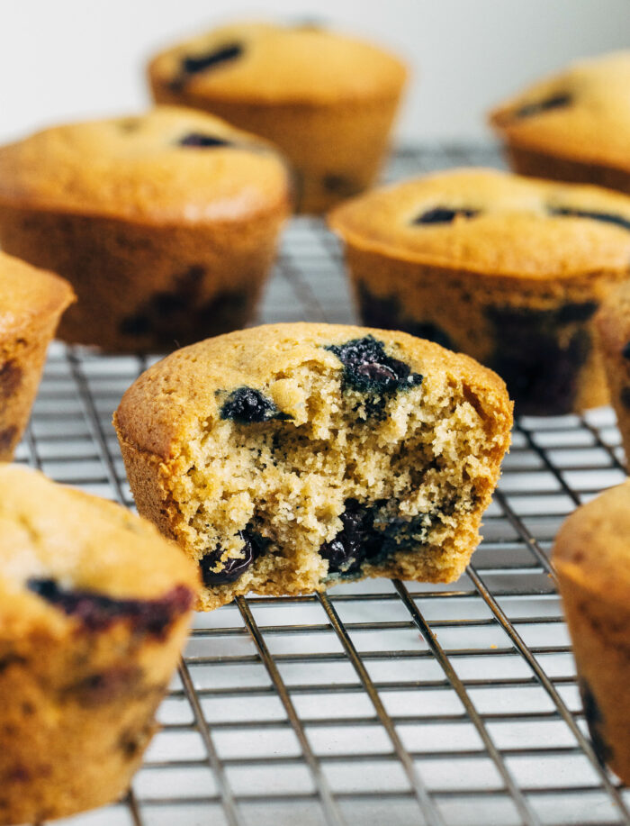 Gluten-free Blueberry Muffins- made with a combination of oat and almond flour, these muffins are nutritious and have the best texture! 