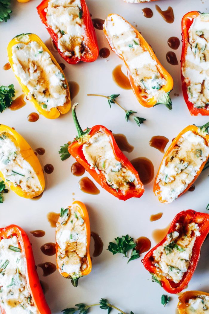 Herbed Cheese Stuffed Mini Sweet Peppers- just 3 ingredients and 15 minutes for a flavorful appetizer that everyone will love! 