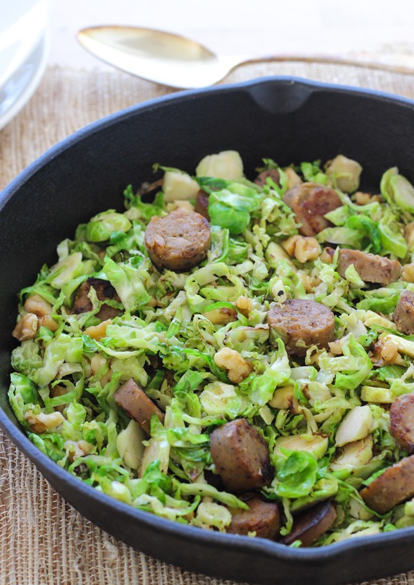 One Pan Brussel Sprout and Sausage Skillet | less than 30 minutes for a healthy and satisfying meal! #easy #dinner