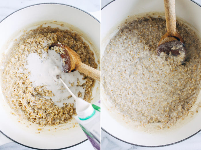 5-Minute Overnight Steel Cut Oatmeal- the easiest method for preparing steel cut oatmeal. Just five minutes of prep and you'll wake up to cooked oats that are ready to heat and serve! (gluten-free, vegan, plant-based)