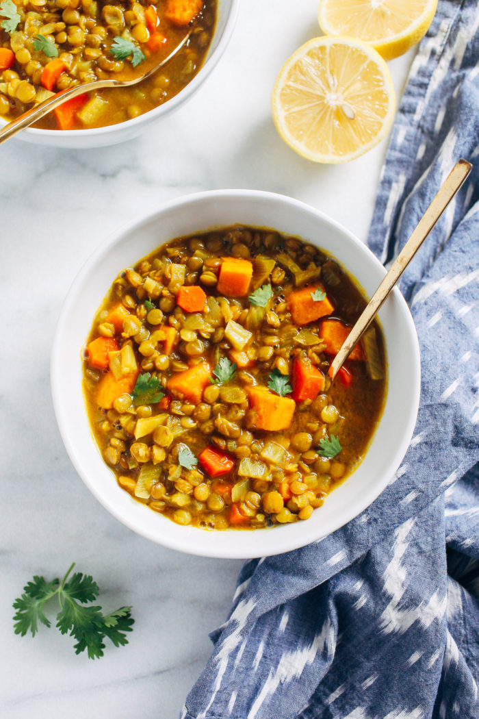 Healing Moroccan Lentil Soup- made with a blend of Moroccan-inspired spices, this lentil soup is packed full of flavor and nutrition. (vegan + gluten-free)