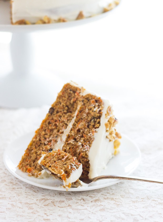 Carrot Cake with Greek Yogurt and Cream Cheese Frosting- so moist and decadent, you'd never guess it's made with healthy gluten-free flours! 