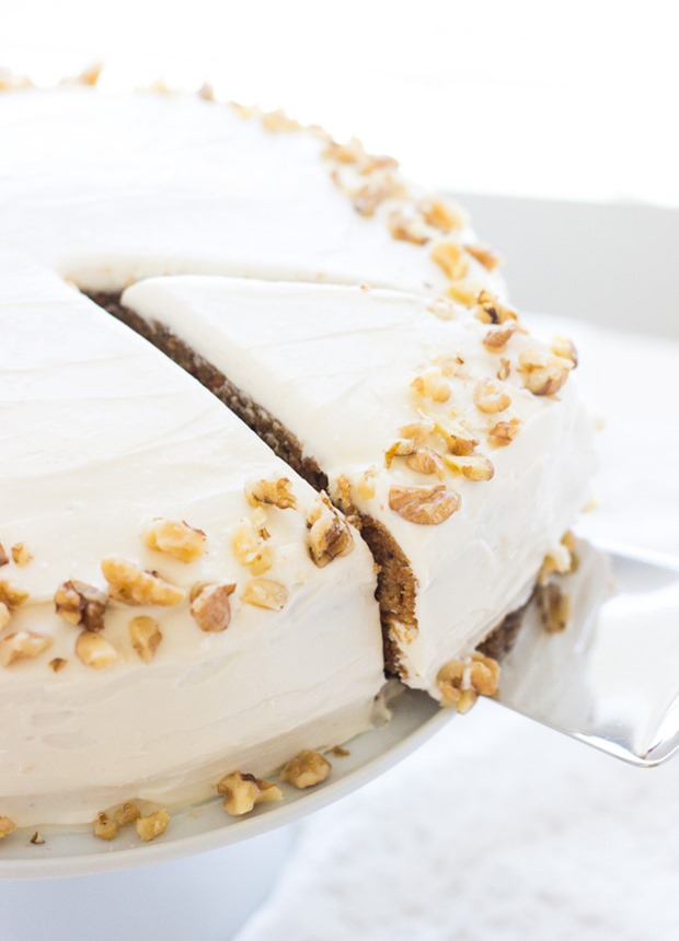 Carrot Cake with Greek Yogurt and Cream Cheese Frosting- so moist and decadent, you'd never know this cake was made from healthy gluten-free flours! 