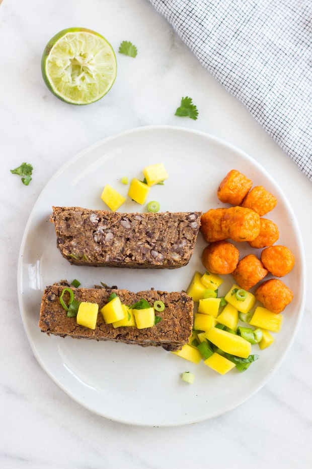 Spicy Black Bean Loaf with Mango Salsa | makingthymeforhealth.com #vegan #glutenfree