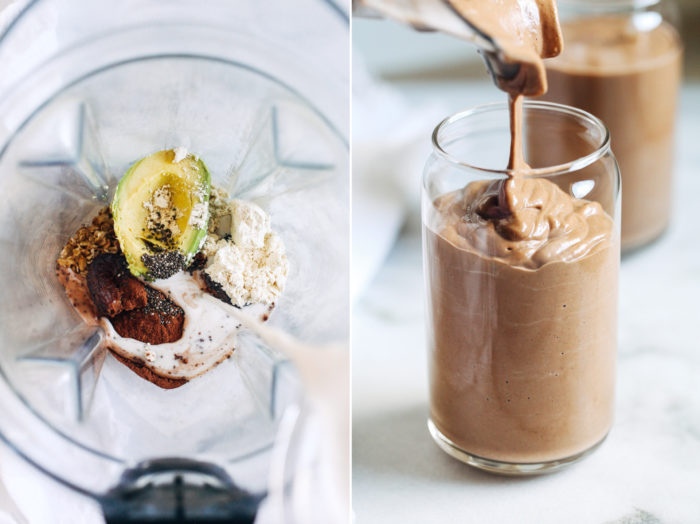 Superfood Chocolate Almond Smoothie- packed full of nourishing ingredients, this smoothie is as filling as it is delicious. Each one provides a significant source iron, calcium, potassium and magnesium, plus 36 grams of protein!