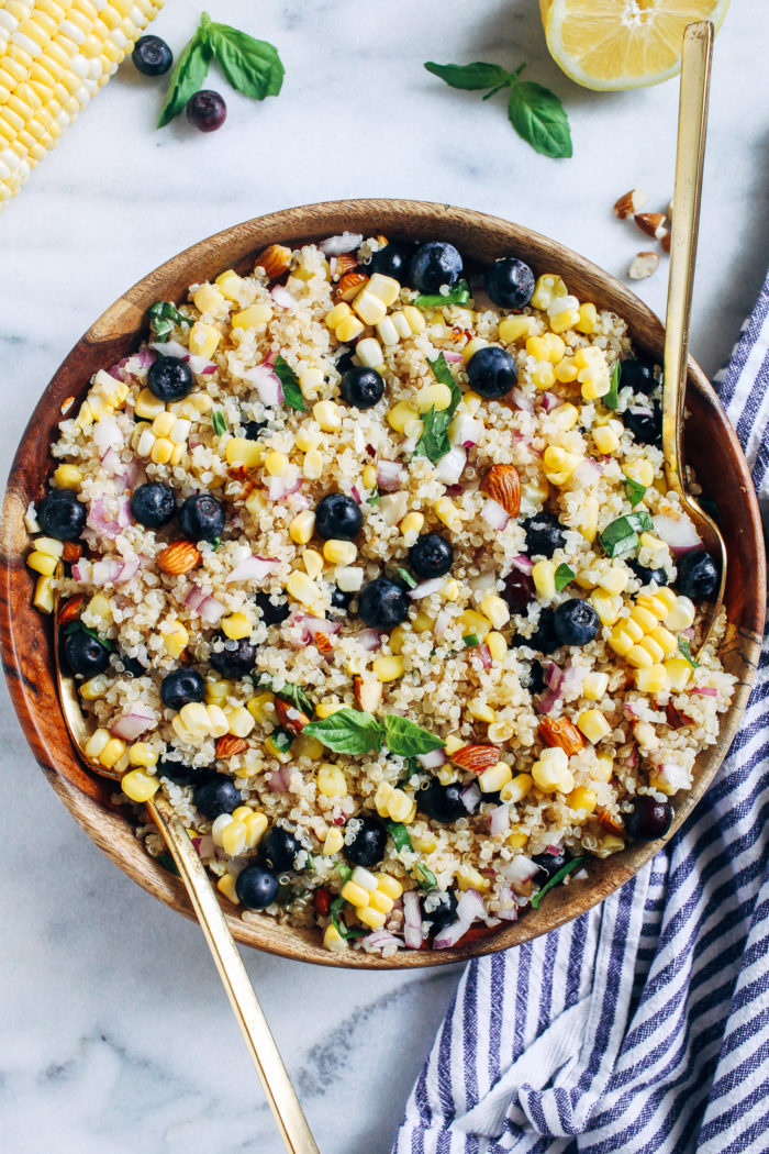 Blueberry, Corn & Basil Quinoa Salad- bursting with flavor and satiating protein, this nutritious salad is perfect for summertime potlucks and picnics! (vegan & gluten-free)