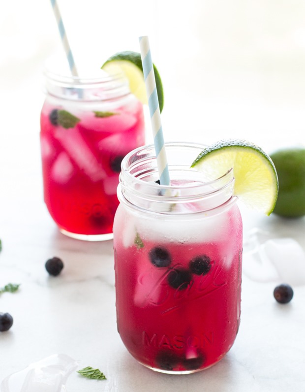 Blueberry Mojito Kombucha- a refreshing bubbly and non-alcoholic version of a blueberry mojito! Packed with healthy probiotics!