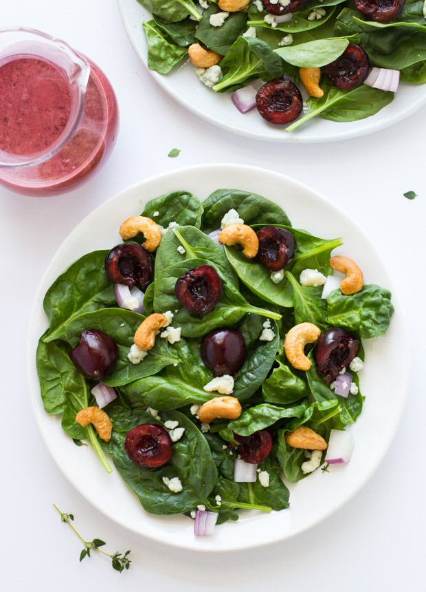 Spinach Salad with Maple Roasted Pecans and Fresh Cherry Vinaigrette
