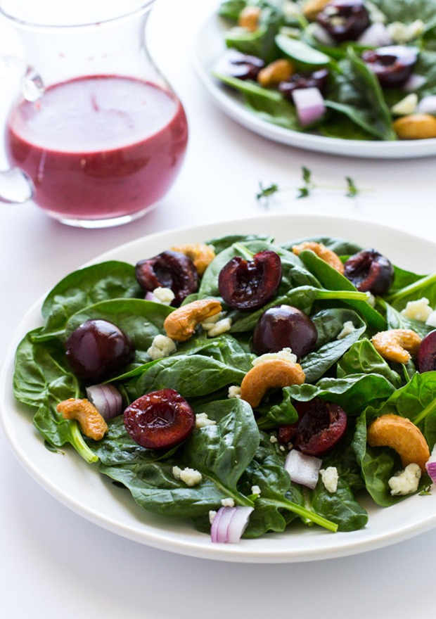 Spinach Salad with Maple Roasted Pecans and Fresh Cherry Vinaigrette
