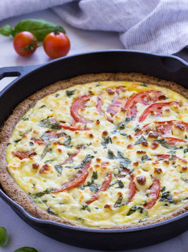 Tomato Basil Quiche with a Gluten-free Almond Meal Crust 