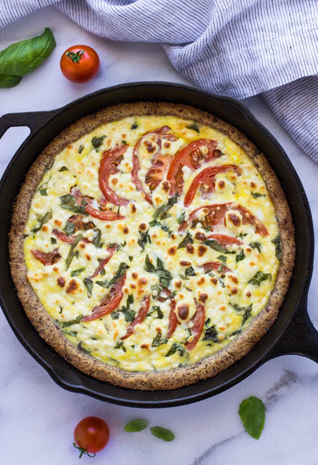 Tomato Basil Quiche with a Gluten-free Almond Meal Crust 
