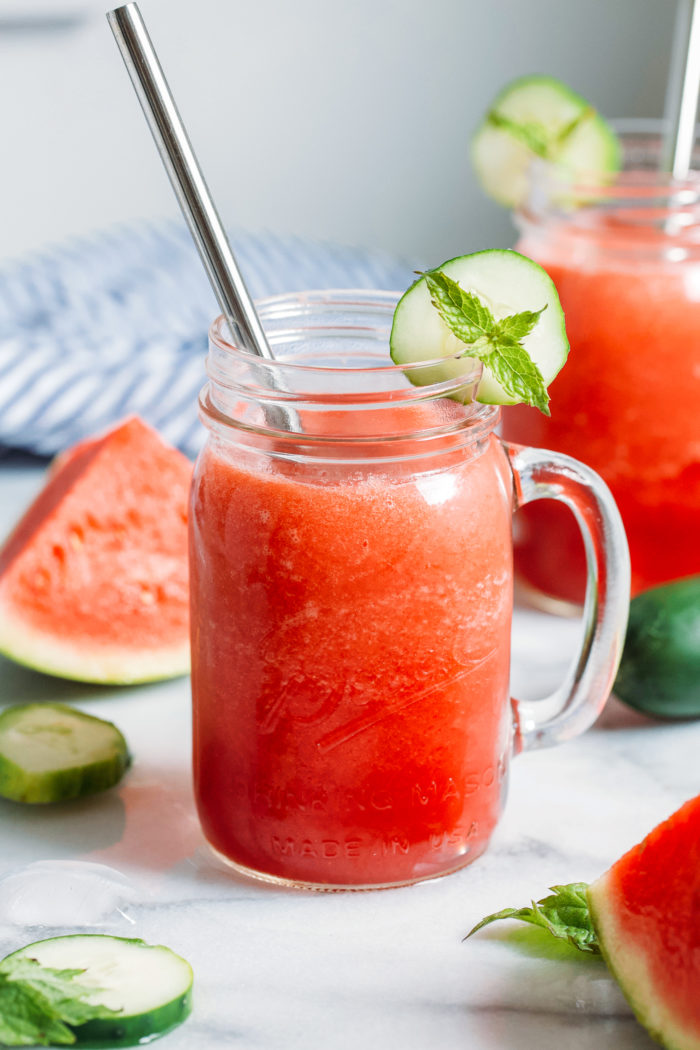 Hydrating Watermelon Mint Smoothie- When it's scorching hot outside and you need a way to cool off and hydrate, this watermelon smoothie is the perfect treat! It only requires three simple ingredients to make.