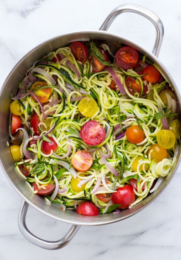 One Pot Zucchini Pasta- an easy, light and healthy meal made from summer's finest produce. Grain-free, gluten-free and it comes together in less than 20 minutes!