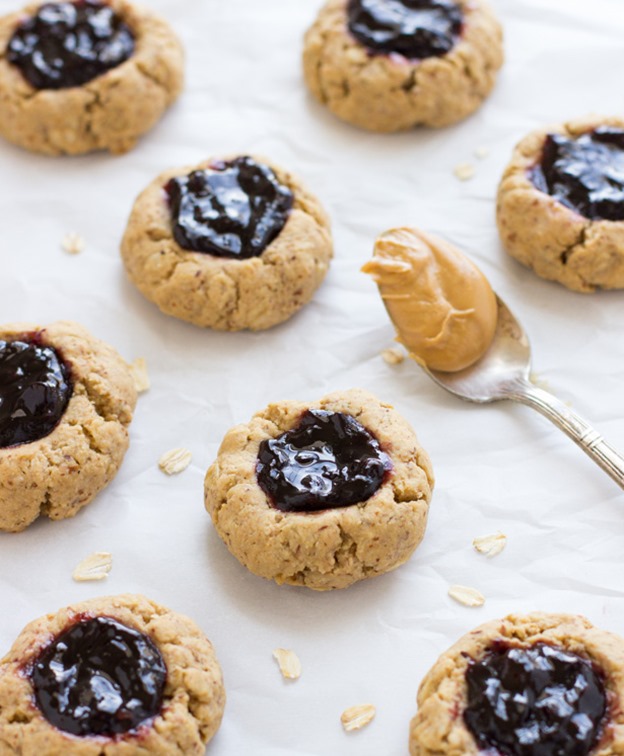 Peanut Butter & Jelly Oatmeal Cookies- a fun and healthy treat inspired by the childhood classic! #glutenfree #vegan and #refinedsugarfree