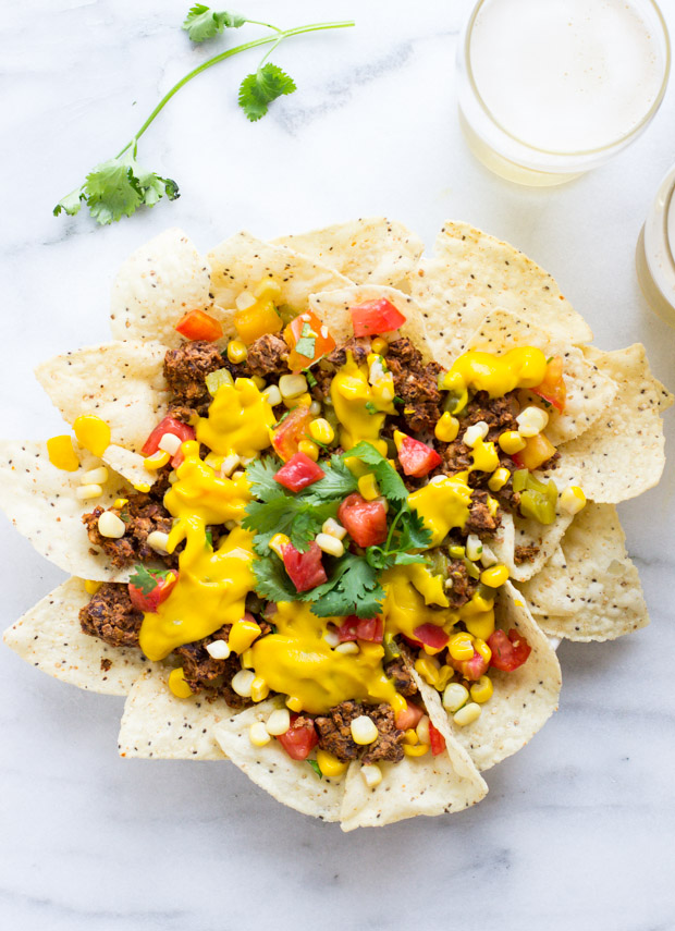 Loaded Vegan Chili Cheese Nachos - healthy comfort food at it's finest! 