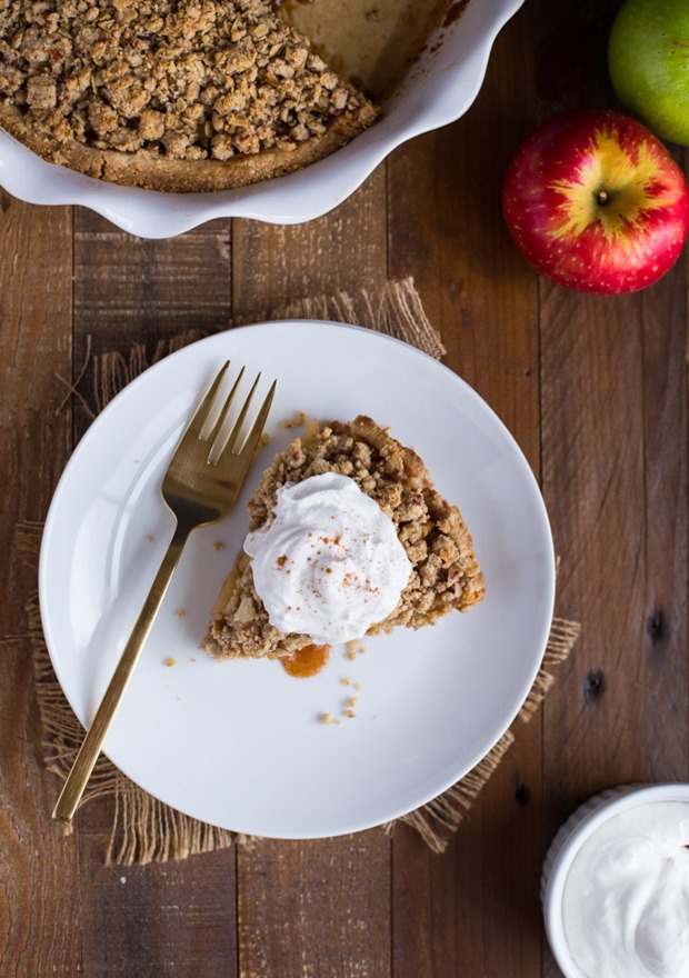 Not Your Grandmother's Apple Pie- a vegan and gluten-free apple crumb pie that will make everyone forget about the butter and excess sugar! #thanksgiving
