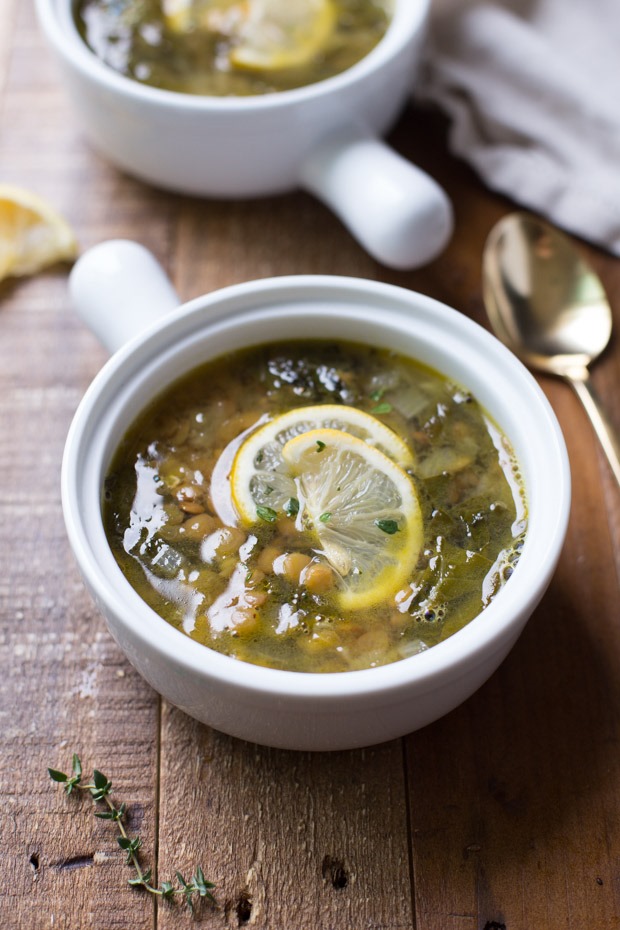 Lemony Lentil and Greens Soup- super healthy and nourishing + packed with flavor from fresh lemon juice! (vegan + gluten-free + grain-free)