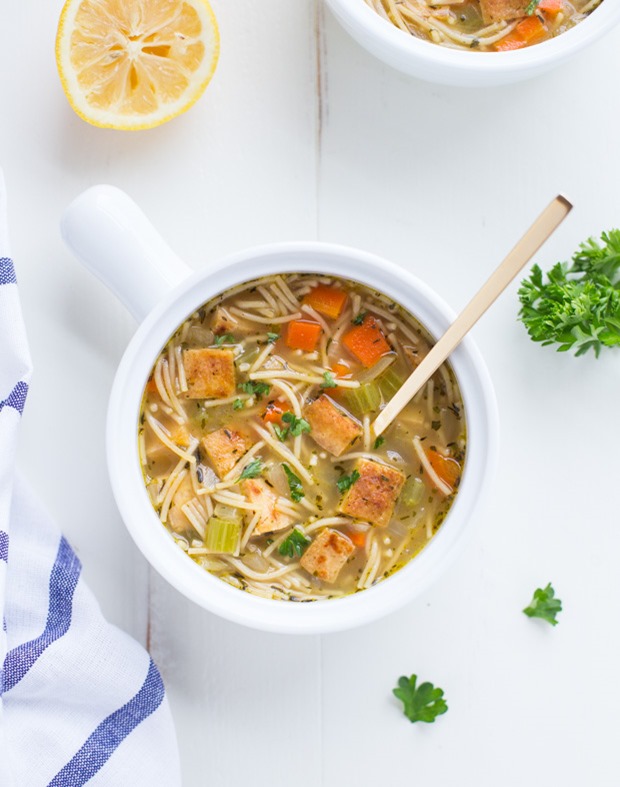 Tofu 'Chicken' Noodle Soup- a plant-based soup that's just as comforting and delicious as the classic! (vegan)