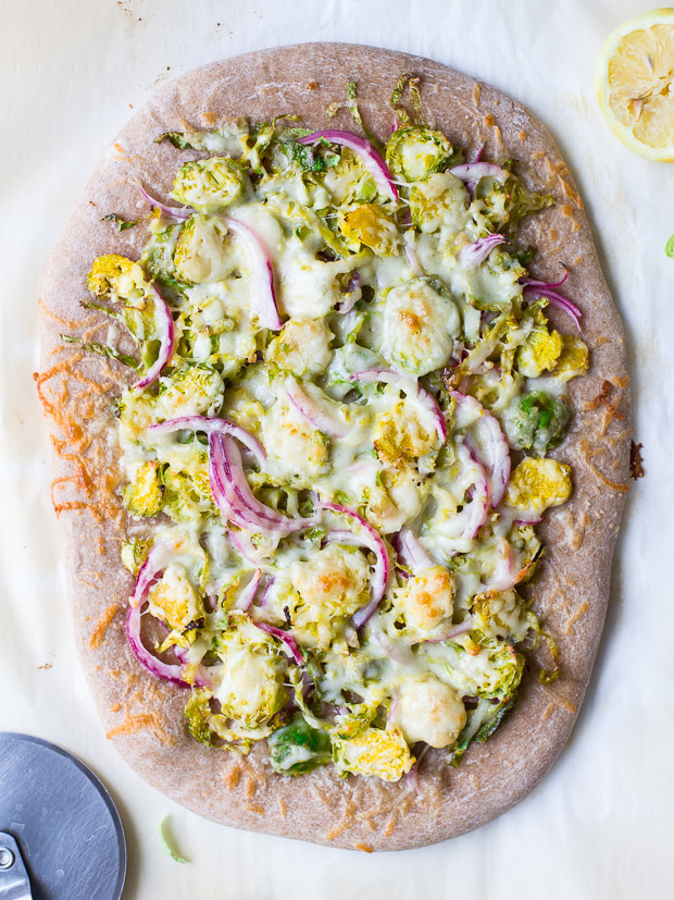 Lemony Brussels Sprouts Pizza- brussels sprouts infused with fresh garlic and lemon make for a healthy and delicious vegetarian pizza that everyone will love! 