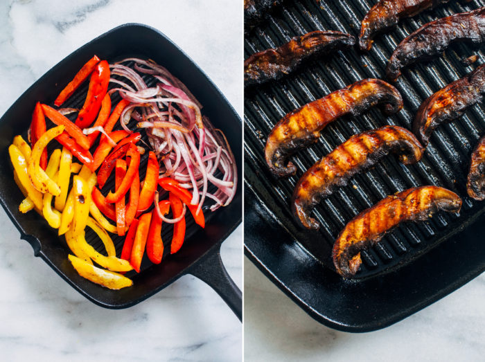 Grilled Portabello Mushroom Fajitas- marinated portabello mushrooms give these plant-based fajitas delicious meaty texture. Easy to make and ready in just 30 minutes! 
