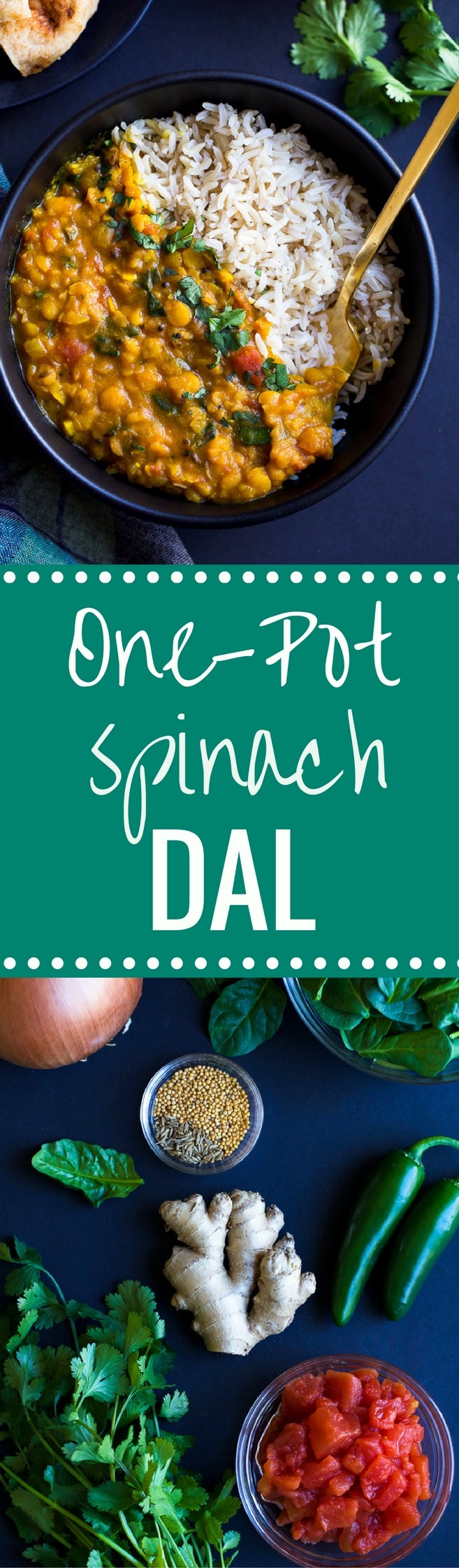 One-Pot Spinach Dal- a simple yellow dal made with warming spices, split peas and spinach. A great source of vitamin A, C, iron and plant protein! (vegan + gluten-free)