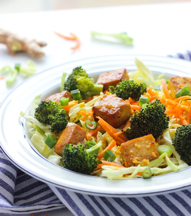Baked Broccoli Tofu Bowls with Orange Ginger Dressing