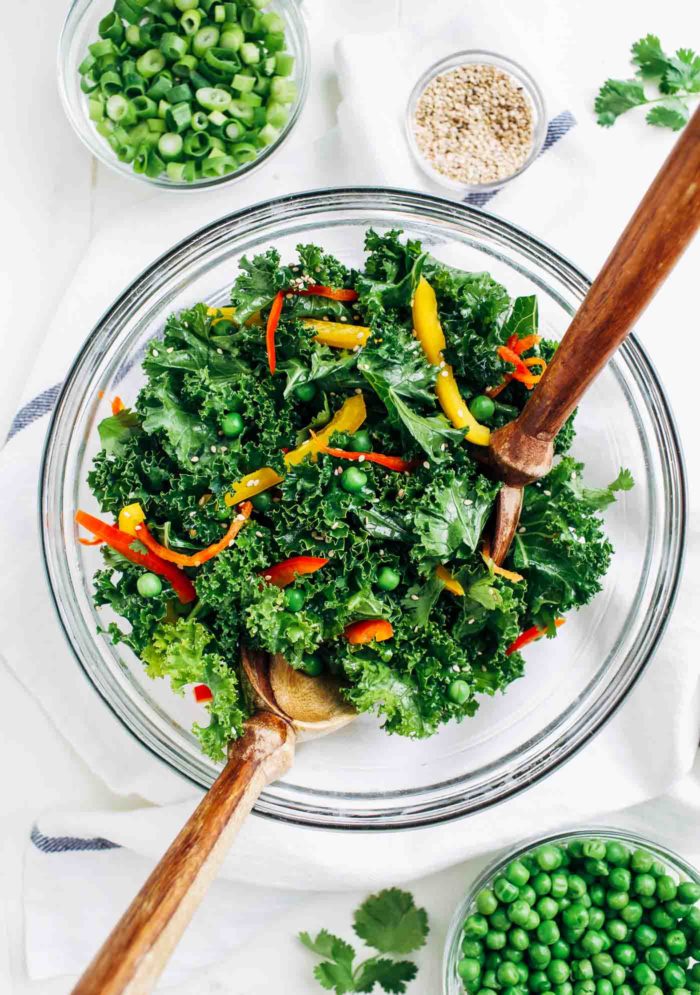 Kale Power Salad with Garlic Honey Sesame Dressing | Making Thyme for Health
