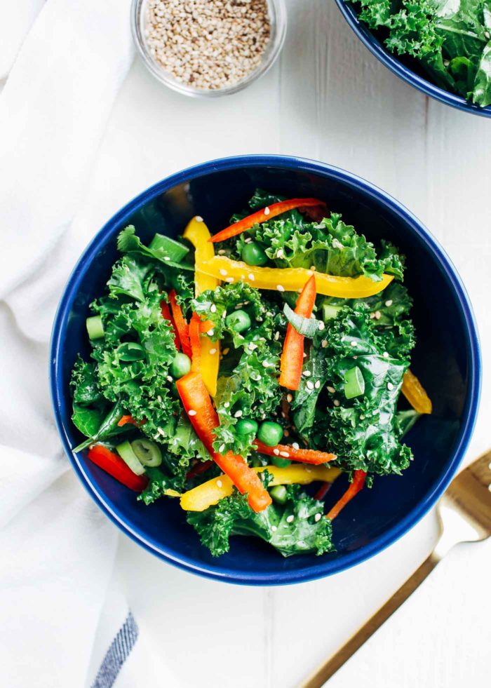 Kale Power Salad with Garlic Honey Sesame Dressing | Making Thyme for Health