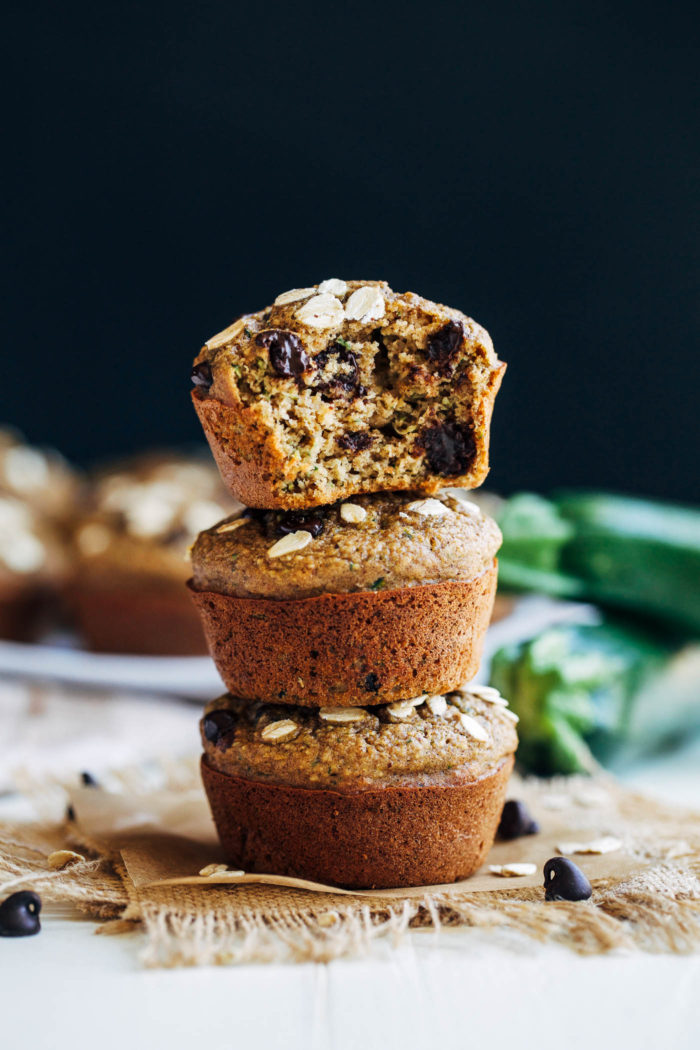 Healthy Flourless Zucchini Muffins- super easy to make and there's only one dish to wash, your blender! They're so moist and fluffy, no one will ever know they're made with healthy ingredients! (gluten-free, dairy-free, oil-free, and refined sugar-free) | Making Thyme for Health
