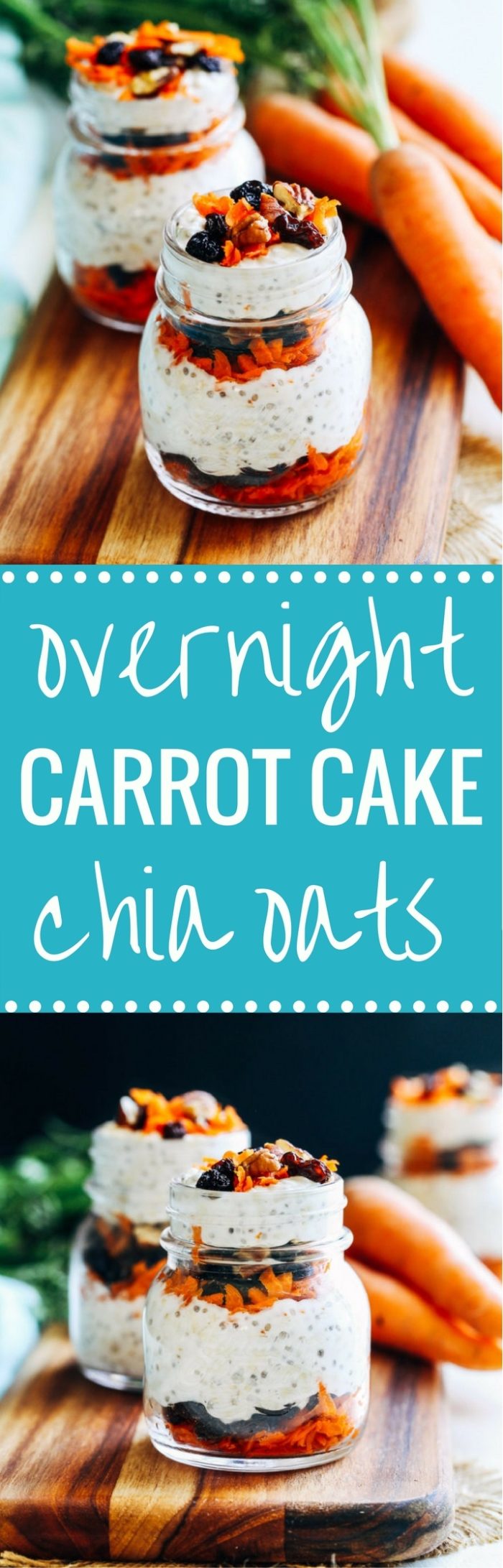 Overnight Carrot Cake Chia Oats- packed with fiber, protein and iron, these overnight oats taste just like carrot cake and will keep you full for hours! (vegan and gluten-free)