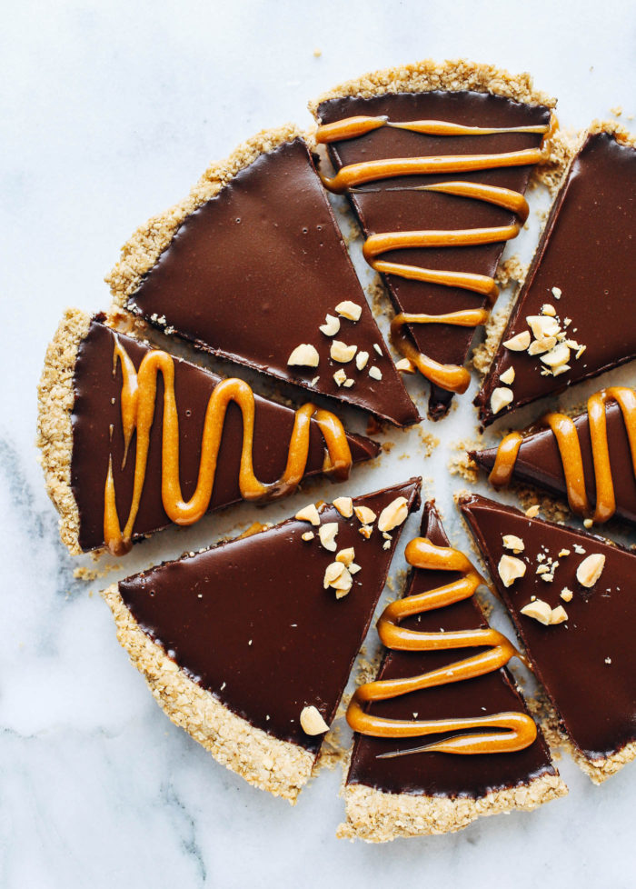 Peanut Butter Lover's Chocolate Tart- a silky chocolate peanut butter dessert that everyone will love! Made without dairy, gluten, soy, or refined sugar