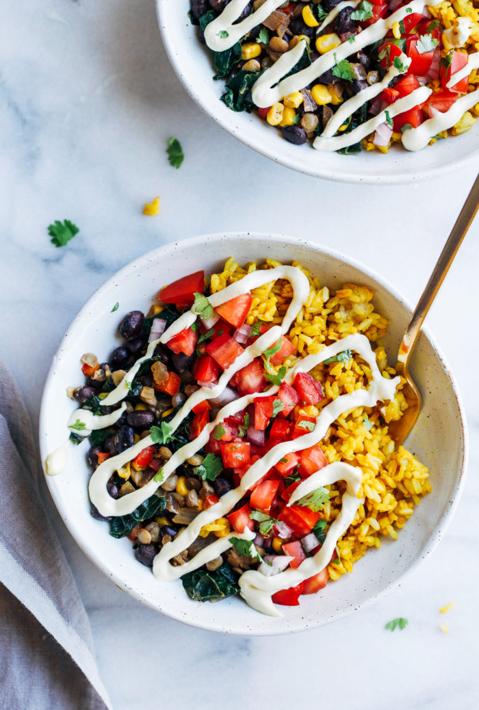 Turmeric Rice Burrito Bowls- sounds like a strange combo but it is SO good! (dairy-free & gluten-free)