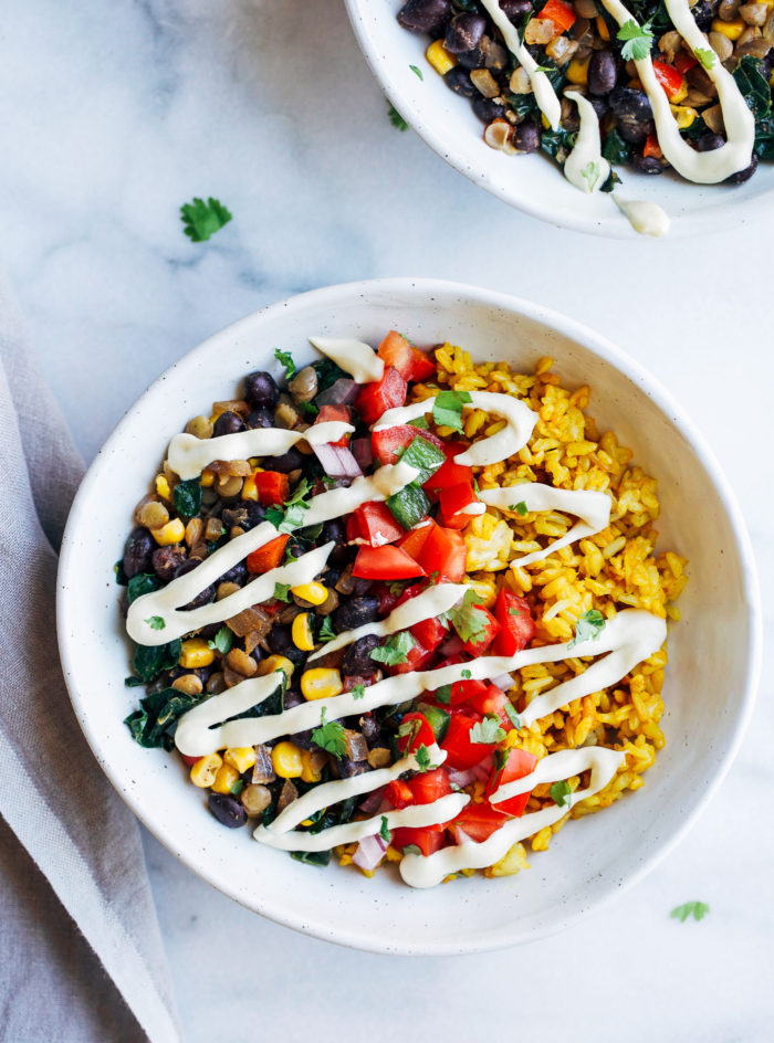 Turmeric Rice Burrito Bowls- sounds like a strange combo but it is SO good! (dairy-free & gluten-free)