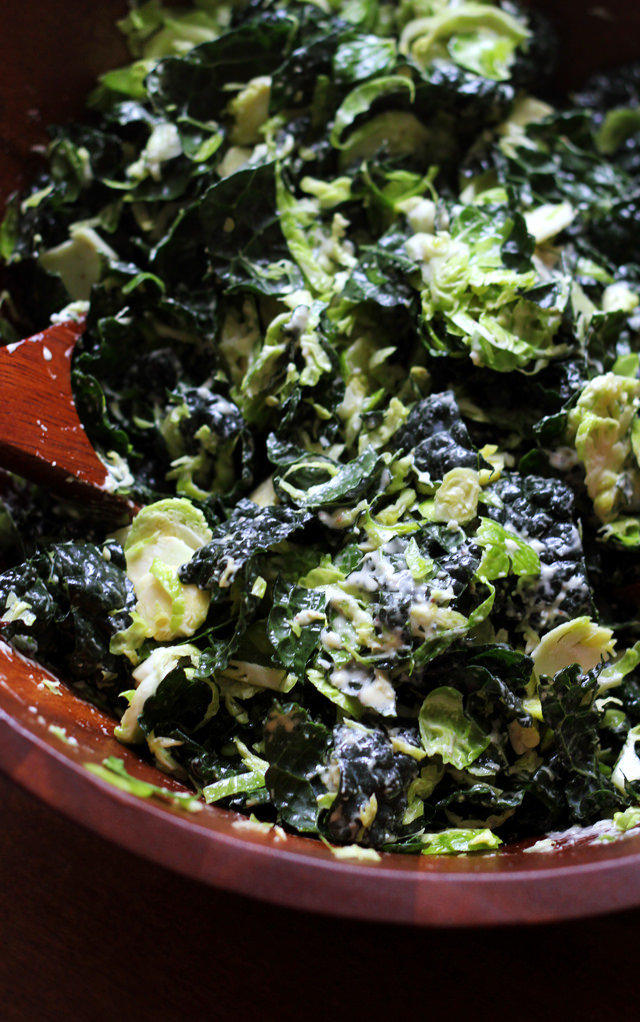 Kale and Brussels Sprout Caesar Salad with Parmesan Toasts from Eats Well With Others