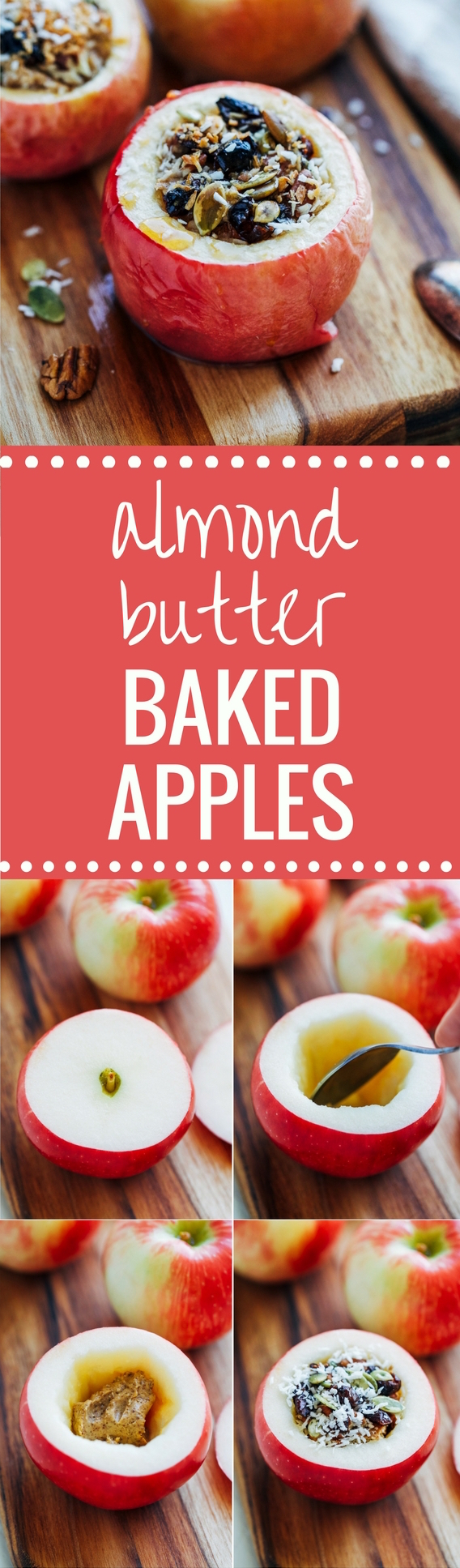 Almond Butter Baked Apples- sweet baked apples stuffed with melty vanilla almond butter.