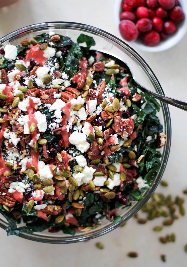 Cranberry Kale Salad with Roasted Pecans and Feta from The Roasted Root