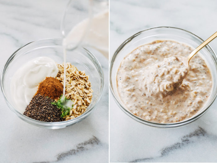 Horchata Chia Overnight Oats- a quick and healthy breakfast infused with flavors of the Horchata drink. Just 7 ingredients + 5 minutes to make! (vegan + gluten-free)