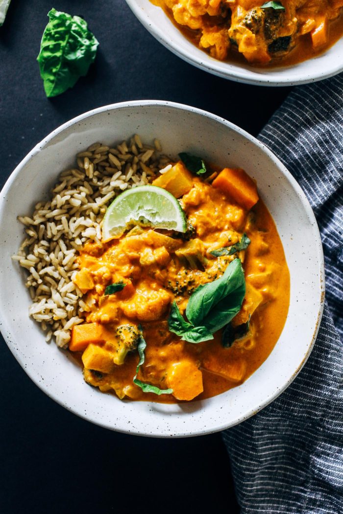 One-Pot Vegetable Thai Red Curry- a flavorful and satisfying Thai curry that takes just 30 minutes to make! Vegan and gluten-free.