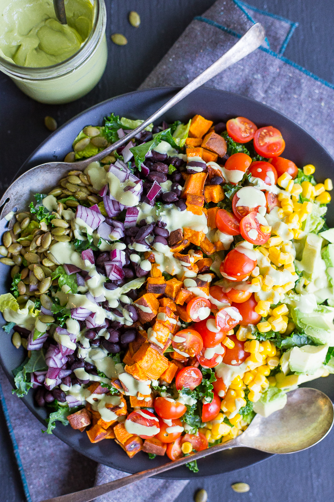 Southwestern Power Salad with Creamy Cilantro Lime Dressing from She Likes Food