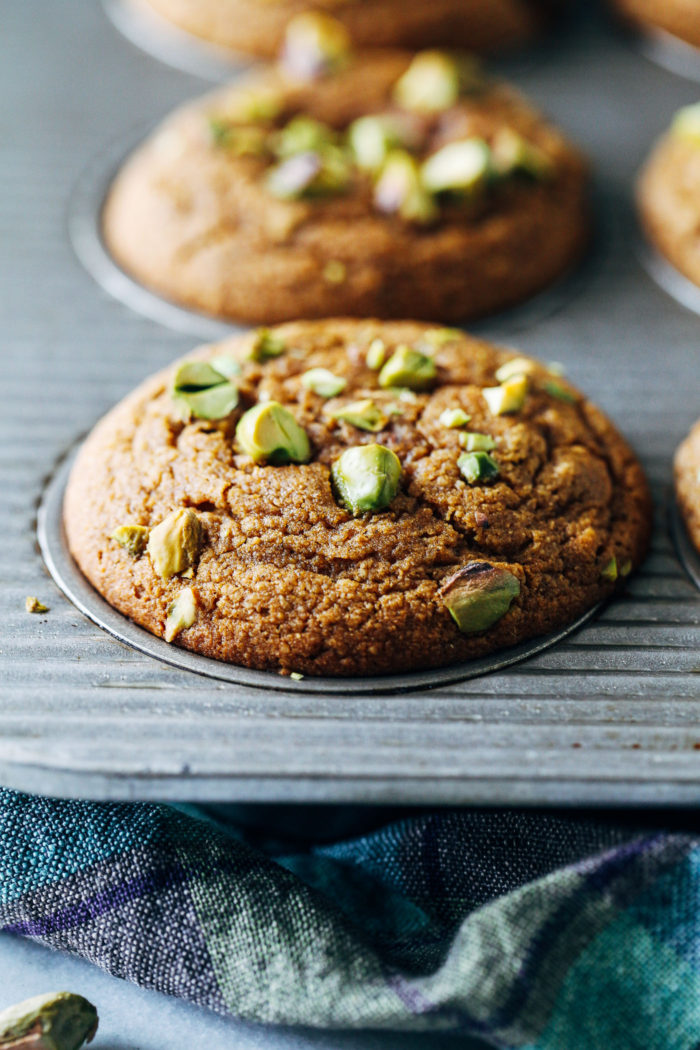 Pistachio Cardamom Muffins- naturally sweetened and made with wholesome ingredients. (vegan + gluten-free)