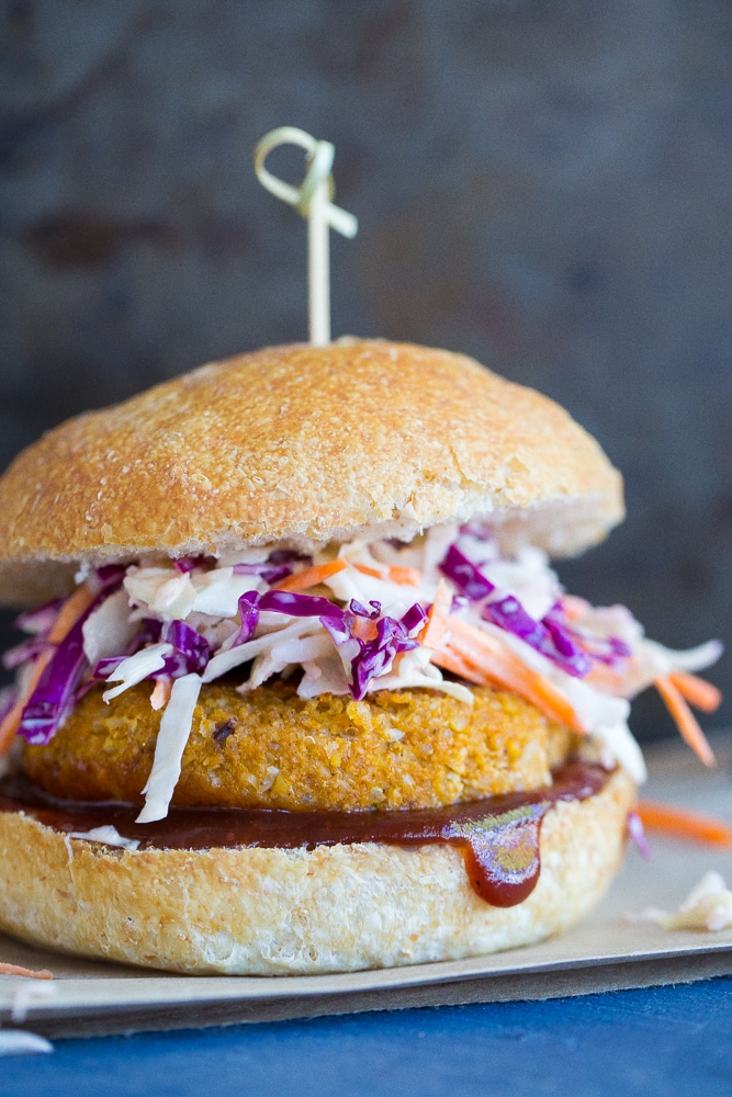 BBQ Cauliflower and Chickpea Veggie Burgers from She Likes Food